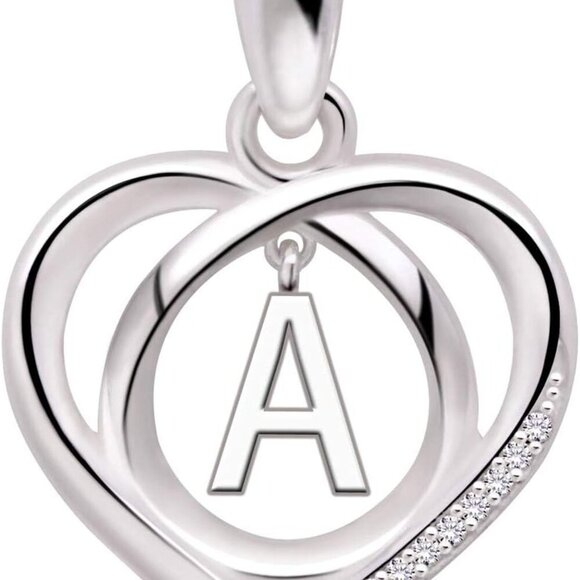 Jewelry Sterling Silver Initial Letter Alphabet Love Heart Cubic Zirconia Pendan - Picture 1 of 5